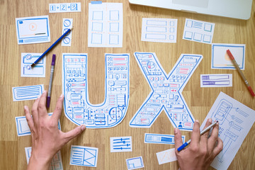 Poster - ux designer creative prototype Graphic planning application development for web mobile phone . User experience concept.