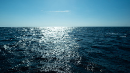 Horizontal and sea water surface, Dark blue ocean water for natural background