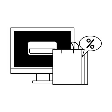 online shopping ecommerce sale cartoon in black and white