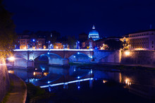 View Of White Ponte Vittorio Emanuele II Bridge At Night