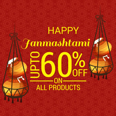 Wall Mural - Vector illustration of a Background or Brochure for indian festival of Happy Janmashtami Celebration.