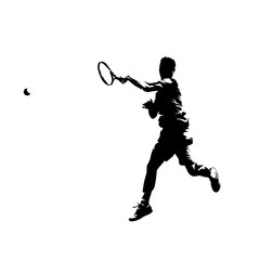 Tennis player forehand shot, isolated vector silhouette. Comic ink drawing