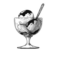 Realistic Sketch Of Ice Cream In A Vase. Vector Illustration