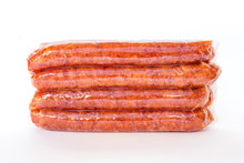 Chinese Sausage In Vacuum Package Isolated On White Background