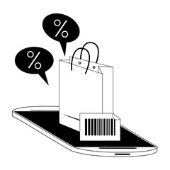 Sticker - online shopping ecommerce sale cartoon in black and white