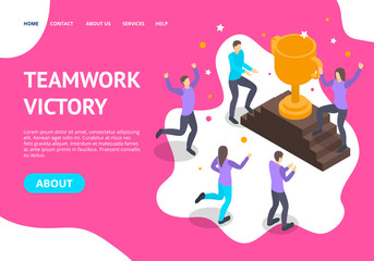 Poster - Success of Teamwork Concept Landing Web Page Template. Vector