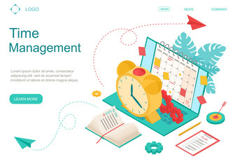 Poster - Time Management Concept Landing Web Page Template. Vector