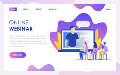 Poster - Online Webinar Concept Landing Web Page Template. Vector