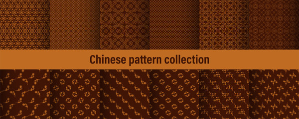Poster - Set of chinese pattern. Modern background design. Vector template set. Vintage abstract seamless chinese traditional pattern. Endless texture for wallpaper, pattern fills, web page, surface textures.