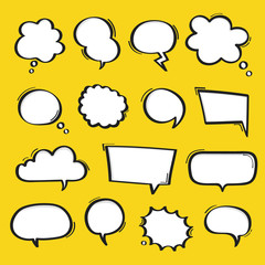 Wall Mural - Super set hand drawn speech bubbles isolated on yellow background. Vector graphic design