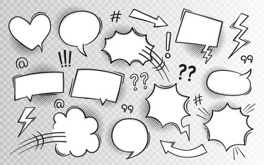 Fototapete - Comic book text speech bubble in pop art style with halftone and lightning bolts. Talk chat retro speak message. Empty white blank comment