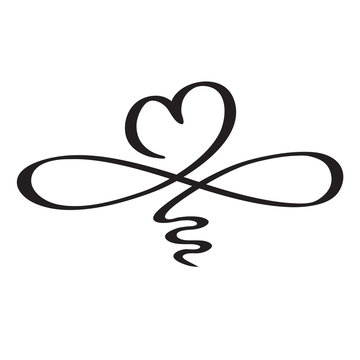 Love heart In the sign of infinity. Sign on postcard to Valentines day, wedding print. Vector calligraphy and lettering illustration isolated on a white background