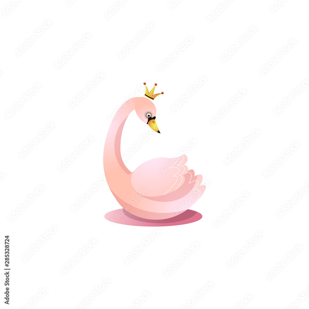 Cute pink princess swan with a crown.Raster illustration in the flat ...
