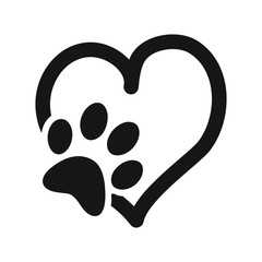 Wall Mural - Paw print with heart, Animal love symbol, isolated vector