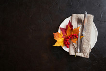 Table Setting With Autumn Decor. Autumn Decor Concept