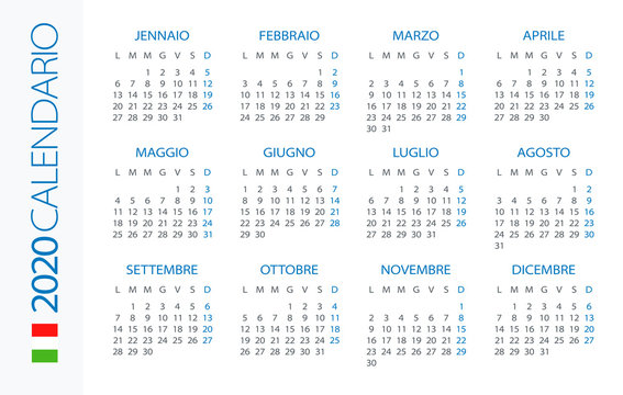 Calendar 2020 Horizontal - illustration. Italian version