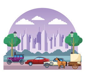 Sticker - Classic cars and horse carriages vehicles