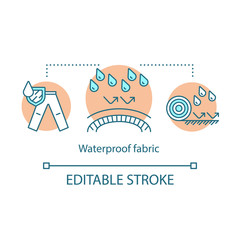 Wall Mural - Waterproof fabric concept icon. Water resistant textile, hydrophobic coating idea thin line illustration. Moisture proof covering substances. Vector isolated outline drawing. Editable stroke