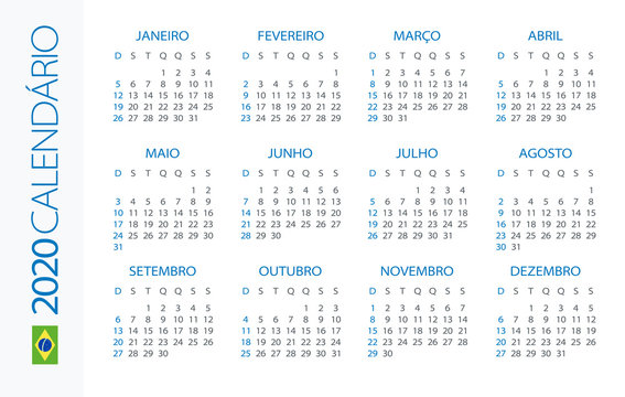 Calendar 2020 Horizontal - illustration. Brazilian version