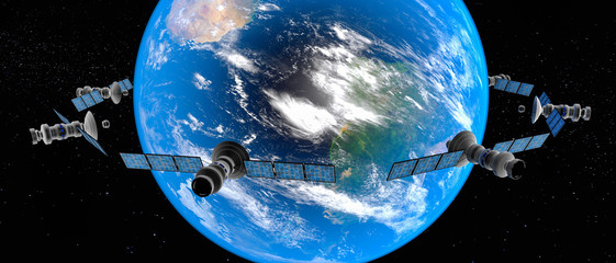 Wall Mural - satellites in orbit (3d rendering,this image elements furnished by nasa)