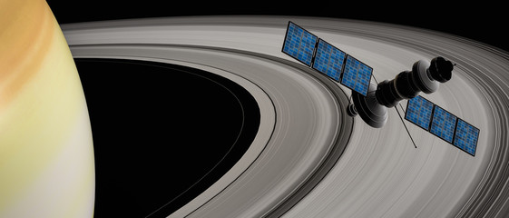 Wall Mural - a satellite scans the saturn (3d rendering,this image elements furnished by nasa)