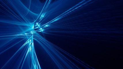 Aufkleber - Abstract blue background element on black. Fractal graphics 3d Illustration. Three-dimensional composition of glowing lines and motion blur traces. Movement and innovation concept.
