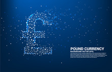 Vector Money Pound Sterling Currency Icon From Polygon Dot Connect Line. Concept For British Financial Network Connection.