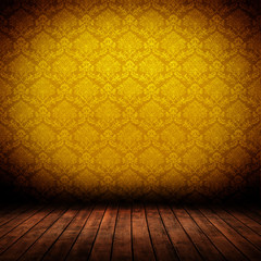 Wall Mural - dark interior room with baroque wallpaper
