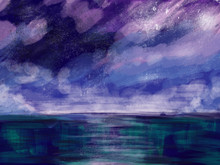 Landscape Navy Blue Fantasy Magical Cloud Starry Ocean Background Wallpaper Magic Illustration Painting