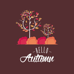 Wall Mural - Hello autumn card with leaves cartoons