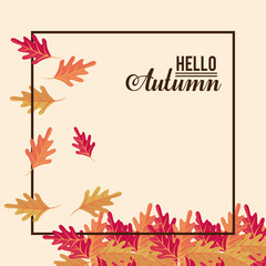 Sticker - Hello autumn card with leaves cartoons