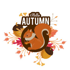 Poster - Hello autumn card with cute animal cartoons