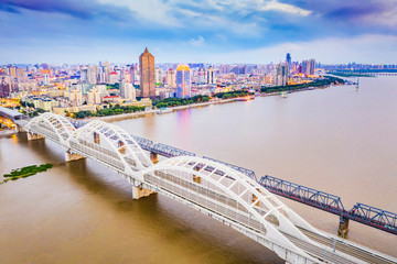 Wall Mural - Cityscape of Harbin. Harbin Songhua River Railway Bridge. Located in Harbin, Heilongjiang, China.