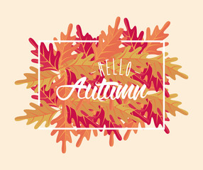 Poster - Hello autumn card with leaves cartoons