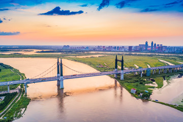 Wall Mural - Harbin skyline. Yangmingtan Bridge and Songhua River. Located in Harbin, Heilongjiang, China.