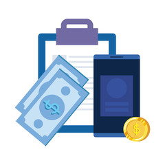 Sticker - checklist clipboard with smartphone and money