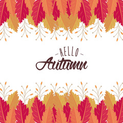 Sticker - Hello autumn card with leaves cartoons