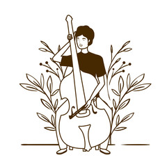 Sticker - silhouette of man with fiddle and branches and leaves in the background