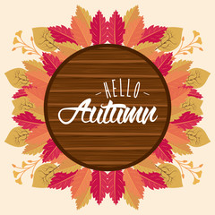 Canvas Print - Hello autumn card with leaves cartoons