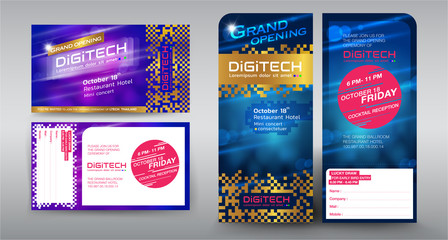 Invitation card design template for digital technology launching abstract background.