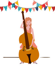 Poster - young woman with fiddle on white background