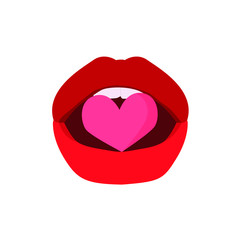 Wall Mural - Pink heart in the mouth. Apply red lipstick on white background  illustration vector