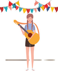 Sticker - women with acoustic guitar on white background