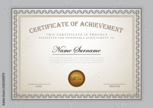 Fotografía Certificate template with luxury pattern, diploma, vector illustration