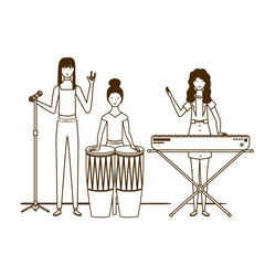 Sticker - silhouette of women with musicals instruments on white background