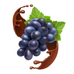 Wall Mural - Bunch of grape in chocolate , realistic vector illustration