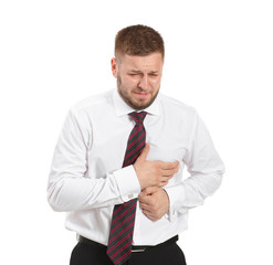 Wall Mural - Businessman having panic attack on white background