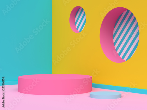 Fotografía yellow green pink wall corner abstract geometric scene 3d render