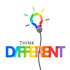 Wall Mural - think different concept with colorful light bulb and lettering