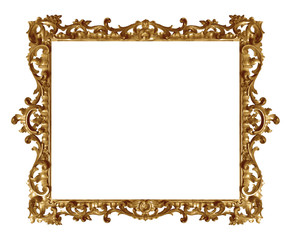 Golden frame for paintings, mirrors or photo isolated on white background